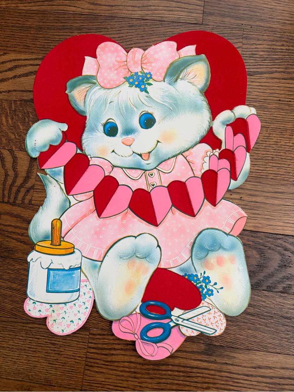 Vintage 1980s Peck Valentine's Day Die Cut Cat Decoration Flocked Cutout